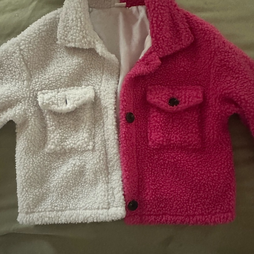 SHEIN Kids Two-Tone Fleece Jacket - White and Pink
